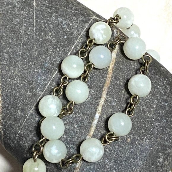 Genuine Serpentine Necklace, Pale Green Gemstone Bronze Chain Layering Necklace - Picture 4 of 9